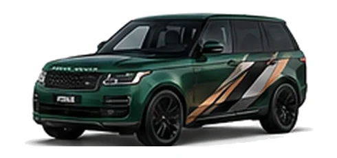 Range Rover Range Rover Vogue in Belgravia Green with custom vinyl graphics, front three-quarter view.