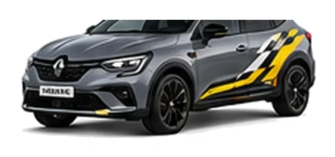 Renault Arkana in Urban Grey with custom vinyl graphics, front three-quarter view.