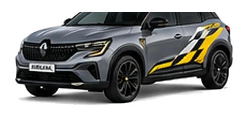 Renault Austral in Urban Grey with custom vinyl graphics, front three-quarter view.
