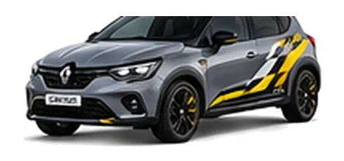 Renault Captur in Urban Grey with custom vinyl graphics, front three-quarter view.