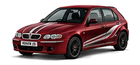 Rover Rover 200 in Nightfire Red with custom vinyl graphics, front three-quarter view.