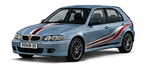 Rover Rover 200 in Wedgwood Blue with custom vinyl graphics, front three-quarter view.