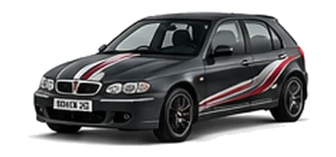 Rover Rover 200 in Anthracite with custom vinyl graphics, front three-quarter view.