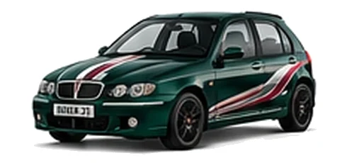 Rover Rover 25 in British Racing Green with custom vinyl graphics, front three-quarter view.