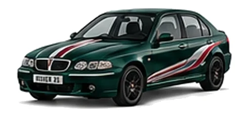 Rover Rover 45 in British Racing Green with custom vinyl graphics, front three-quarter view.
