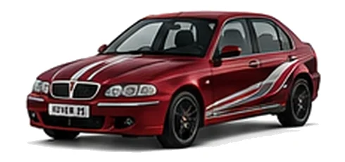 Rover Rover 45 in Nightfire Red with custom vinyl graphics, front three-quarter view.