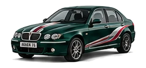 Rover Rover 75 in British Racing Green with custom vinyl graphics, front three-quarter view.