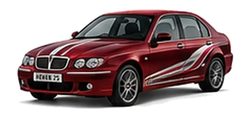 Rover Rover 75 in Nightfire Red with custom vinyl graphics, front three-quarter view.
