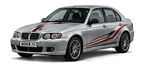 Rover Rover 75 in Starlight Silver with custom vinyl graphics, front three-quarter view.