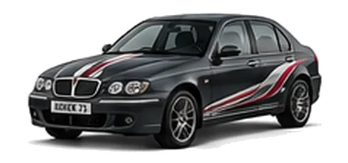 Rover Rover 75 in Anthracite with custom vinyl graphics, front three-quarter view.