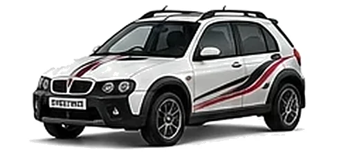 Rover Rover Streetwise in Old English White with custom vinyl graphics, front three-quarter view.