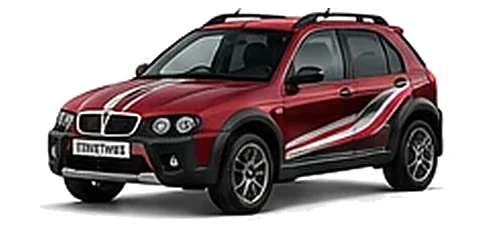 Rover Rover Streetwise in Nightfire Red with custom vinyl graphics, front three-quarter view.
