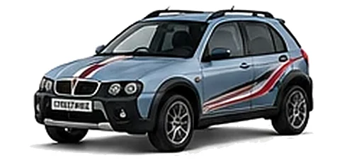 Rover Rover Streetwise in Wedgwood Blue with custom vinyl graphics, front three-quarter view.