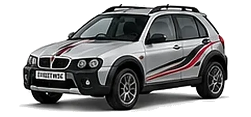 Rover Rover Streetwise in Starlight Silver with custom vinyl graphics, front three-quarter view.