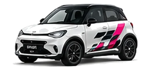 Smart #1 in Digital White with pink, white and black pixel-style vinyl side graphics, front three-quarter view on a white background.