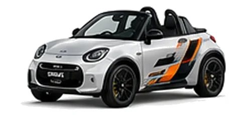 Smart Roadster in Silver Metallic with orange, white and black pixel-style vinyl side graphics, front three-quarter view on a white background.