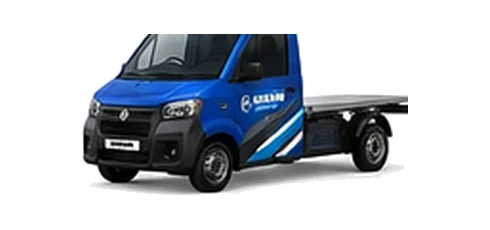 Aixam Chassis Cab in blue with custom van vinyl graphics, front three-quarter view.