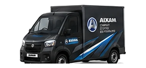 Aixam e-Truck Van in black with custom van vinyl graphics, front three-quarter view.