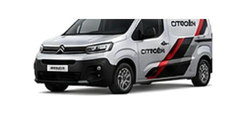 Citroen Berlingo in silver with custom van vinyl graphics, front three-quarter view.