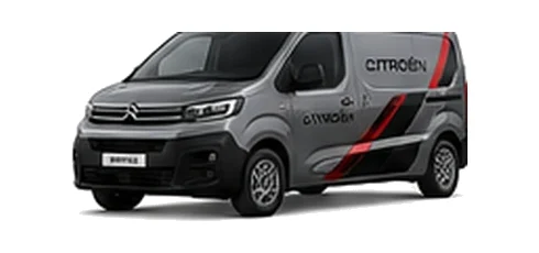 Citroen Dispatch in grey with custom van vinyl graphics, front three-quarter view.