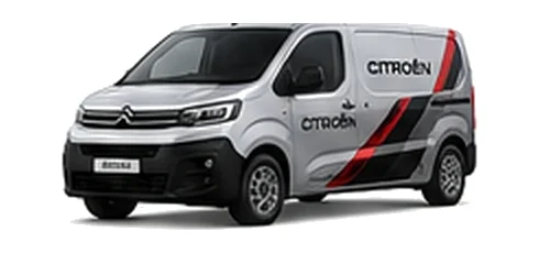 Citroen Dispatch in silver with custom van vinyl graphics, front three-quarter view.