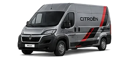 Citroen Relay in grey with custom van vinyl graphics, front three-quarter view.