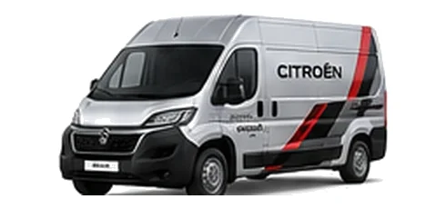 Citroen Relay in silver with custom van vinyl graphics, front three-quarter view.