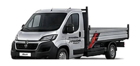 Citroen Relay Dropside in silver with custom van vinyl graphics, front three-quarter view.
