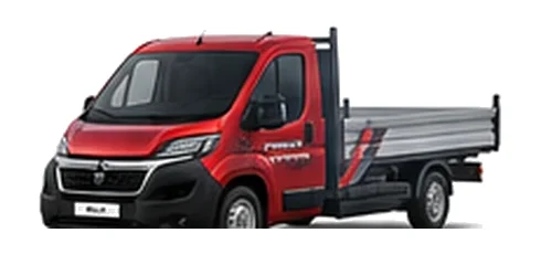 Citroen Relay Dropside in red with custom van vinyl graphics, front three-quarter view.