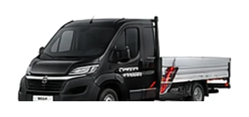 Citroen Relay Low Loader in black with custom van vinyl graphics, front three-quarter view.
