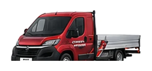 Citroen Relay Low Loader in red with custom van vinyl graphics, front three-quarter view.