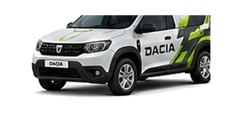 Dacia Duster Commercial in white with custom van vinyl graphics, front three-quarter view.