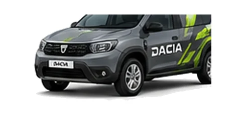 Dacia Duster Commercial in grey with custom van vinyl graphics, front three-quarter view.