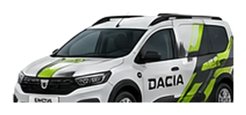 Dacia Jogger Cargo in white with custom van vinyl graphics, front three-quarter view.