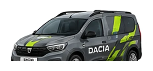 Dacia Jogger Cargo in grey with custom van vinyl graphics, front three-quarter view.