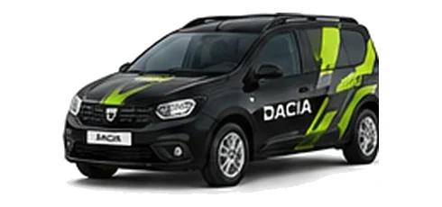 Dacia Logan MCV Van in black with custom van vinyl graphics, front three-quarter view.