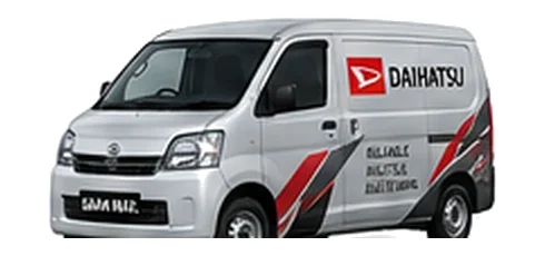 Daihatsu Gran Max Cargo in silver with custom van vinyl graphics, front three-quarter view.