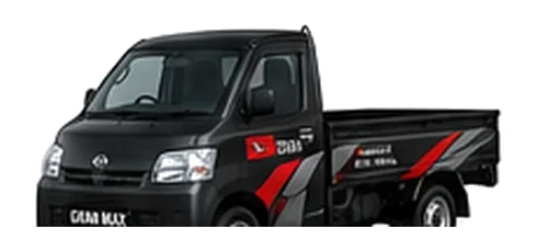 Daihatsu Gran Max Pick-up in black with custom van vinyl graphics, front three-quarter view.