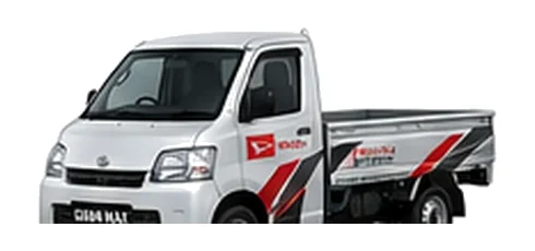 Daihatsu Gran Max Pick-up in silver with custom van vinyl graphics, front three-quarter view.