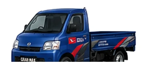 Daihatsu Gran Max Pick-up in blue with custom van vinyl graphics, front three-quarter view.