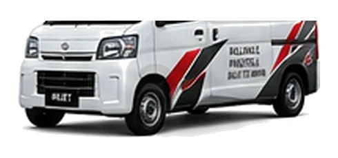 Daihatsu Hijet Cargo in white with custom van vinyl graphics, front three-quarter view.