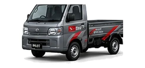 Daihatsu Hijet Truck in grey with custom van vinyl graphics, front three-quarter view.