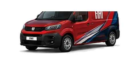 Fiat Doblo in red with custom van vinyl graphics, front three-quarter view.