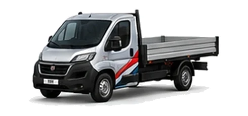Fiat Ducato Dropside in silver with custom van vinyl graphics, front three-quarter view.