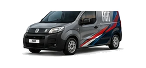 Fiat Fiorino in grey with custom van vinyl graphics, front three-quarter view.
