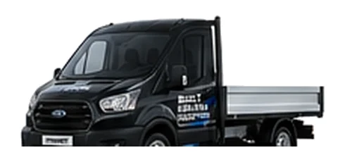 Ford Transit Chassis Cab in black with custom van vinyl graphics, front three-quarter view.