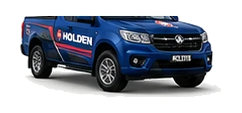 Holden Colorado in blue with custom van vinyl graphics, front three-quarter view.
