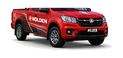 Holden Colorado in red with custom van vinyl graphics, front three-quarter view.