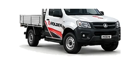 Holden Colorado Cab Chassis in white with custom van vinyl graphics, front three-quarter view.