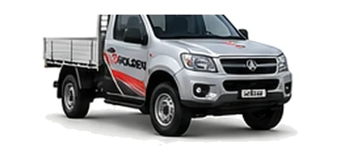 Holden Colorado Cab Chassis in silver with custom van vinyl graphics, front three-quarter view.